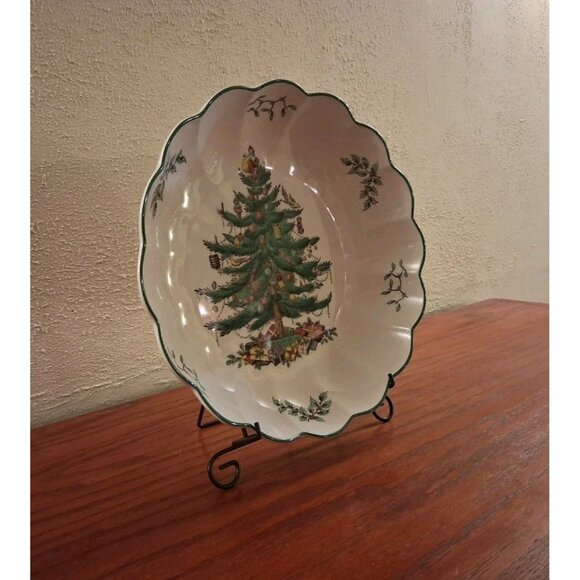 Spode England Christmas Tree Round Fluted Serving Dish Bowl 10 Inch #S3324 - Picture 5 of 12